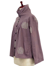 Stand Collar Tuck Jacket - Kasumi Flower Print - Light Purple