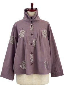 Stand Collar Tuck Jacket - Kasumi Flower Print - Light Purple