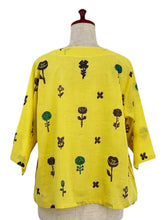 Simple Crop Jacket - Flowers Print - Mustard