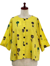 Simple Crop Jacket - Flowers Print - Mustard