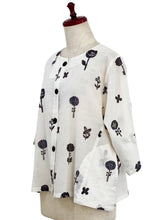 Simple Crop Jacket - Flowers Print - Natural