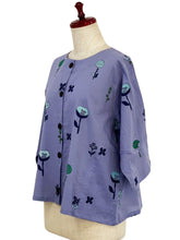 Simple Crop Jacket - Flowers Print - Purple (J)