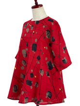 Pintuck Pullover - Abstract Print - Red