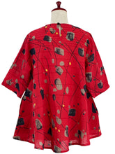 Pintuck Pullover - Abstract Print - Red