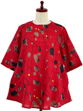 Pintuck Pullover - Abstract Print - Red