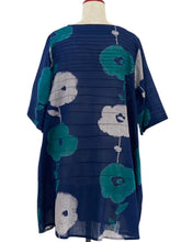 Pintuck Tunic - Blossom Print - Dark Blue