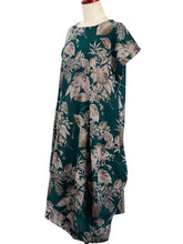 Asymmetrical Tuck Dress - Botanical Print - Green