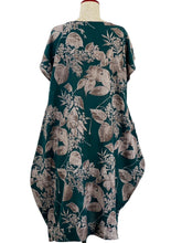Asymmetrical Tuck Dress - Botanical Print - Green