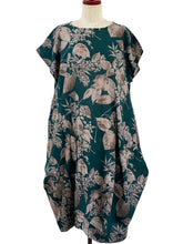 Asymmetrical Tuck Dress - Botanical Print - Green