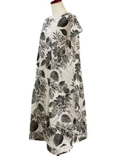Asymmetrical Tuck Dress - Botanical Print - Light Grey
