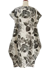 Asymmetrical Tuck Dress - Botanical Print - Light Grey