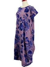 Asymmetrical Tuck Dress - Botanical Print - Purple