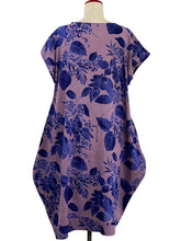 Asymmetrical Tuck Dress - Botanical Print - Purple