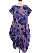 Asymmetrical Tuck Dress - Botanical Print - Purple