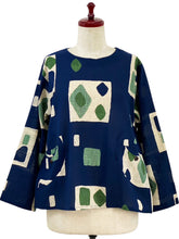 Circle Pocket Pullover - Retro Geometric Print - Dark Blue