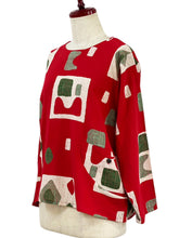 Circle Pocket Pullover - Retro Geometric Print - Red