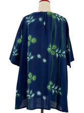 Gathered Neck Tunic - Tsutsugaki Print - Dark Blue