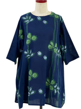 Gathered Neck Tunic - Tsutsugaki Print - Dark Blue