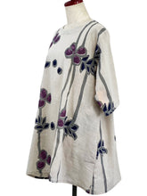 Gathered Neck Tunic - Tsutsugaki Print - Light Grey
