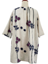 Gathered Neck Tunic - Tsutsugaki Print - Light Grey