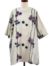 Gathered Neck Tunic - Tsutsugaki Print - Light Grey
