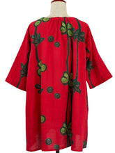 Gathered Neck Tunic - Tsutsugaki Print - Red