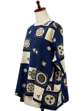 Button Accent Crop Jacket - Kamon Print - Dark Blue