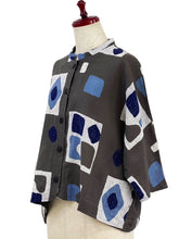 Crop Jacket - Retro Geometric Print - Charcoal Grey