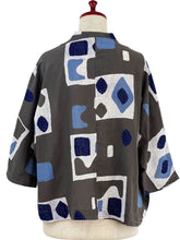 Crop Jacket - Retro Geometric Print - Charcoal Grey