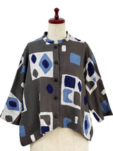 Crop Jacket - Retro Geometric Print - Charcoal Grey