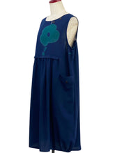 Panel Pleated Jumper - Solid/Blossom Print - Dark Blue