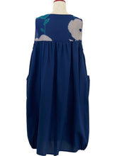 Panel Pleated Jumper - Solid/Blossom Print - Dark Blue