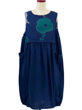 Panel Pleated Jumper - Solid/Blossom Print - Dark Blue