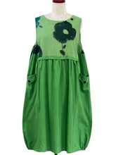 Panel Pleated Jumper - Solid/Blossom Print - Green