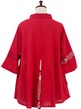 Slit Back Panel Jacket - Solid/Kiku Pop Print - Red