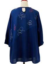 Panel Tunic - Solid/Garden Print - Dark Blue