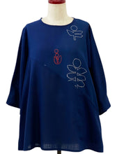 Panel Tunic - Solid/Garden Print - Dark Blue