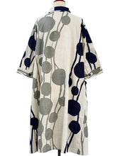 Collared Dress - Bead Strands Print - Light Grey
