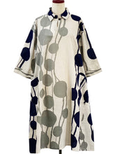 Collared Dress - Bead Strands Print - Light Grey