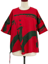 Asymmetrical Pullover - Calligraphy Print - Red