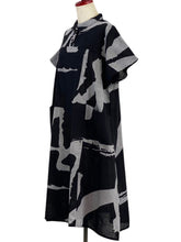 Collared Panel Dress - Calligraphy Print - Black
