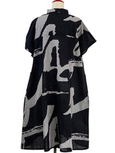 Collared Panel Dress - Calligraphy Print - Black