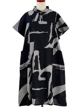 Collared Panel Dress - Calligraphy Print - Black