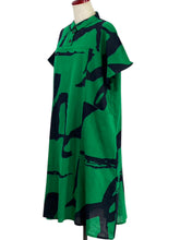 Collared Panel Dress - Calligraphy Print - Green