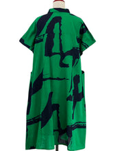 Collared Panel Dress - Calligraphy Print - Green