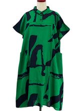 Collared Panel Dress - Calligraphy Print - Green