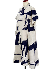 Collared Panel Dress - Calligraphy Print - Light Grey
