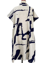 Collared Panel Dress - Calligraphy Print - Light Grey