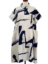 Collared Panel Dress - Calligraphy Print - Light Grey