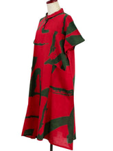 Collared Panel Dress - Calligraphy Print - Red